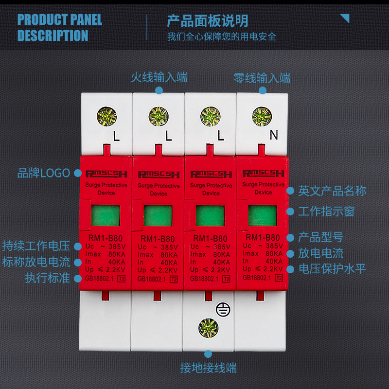 2P/4P一级浪涌保护器220/380V家用防雷器避雷开关电涌保护器抗雷