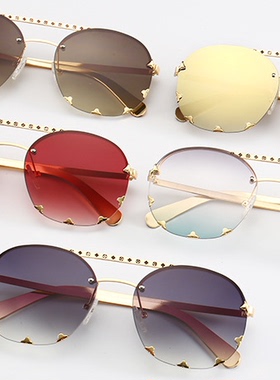 铆钉金男女双梁太阳镜外出拍照蛤蟆镜防紫外线UV400适中小脸实店