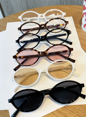 TR复古豹纹渐变粉椭圆书呆斯文墨镜女高级感遮阳欧美风偏光太阳镜