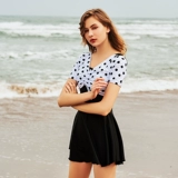 Купальник, классическое ретро боди, облегающий крой, по фигуре, французский ретро стиль