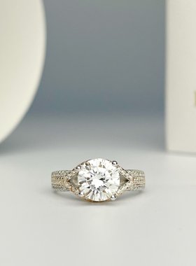 美国Lockend莫桑钻18K白金戒指个性分金两色钻戒纯银带求婚钻戒