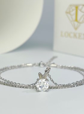 美国Lockend莫桑钻18K白金D色手链女s925纯银月亮兔子礼物送女友