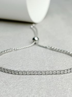 美国Lockend莫桑钻18K白金D色饰品轻奢手饰直排钻手链礼物女生