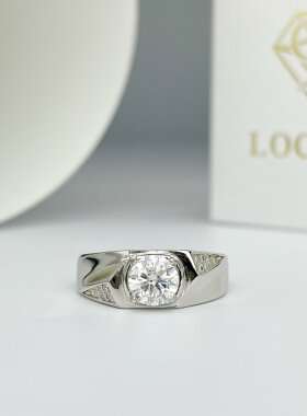 美国Lockend莫桑钻18K白金戒指男款钻戒个性大气商务宽版男士气质