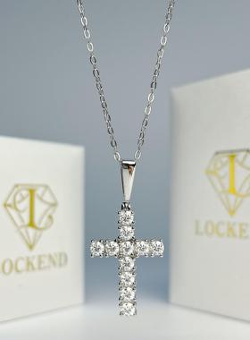 美国Lockend白金莫桑石D色925纯银18K十字架项链女欧美饰品锁骨链