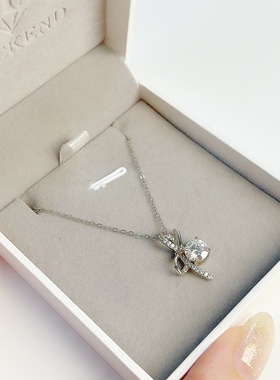 美国Lockend莫桑钻18K白金项链轻奢蝴蝶结吊坠女小众设计高级饰品