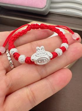 999足银草莓熊美乐蒂手链手工编织纯银卡通饰品送宝宝儿童女友礼