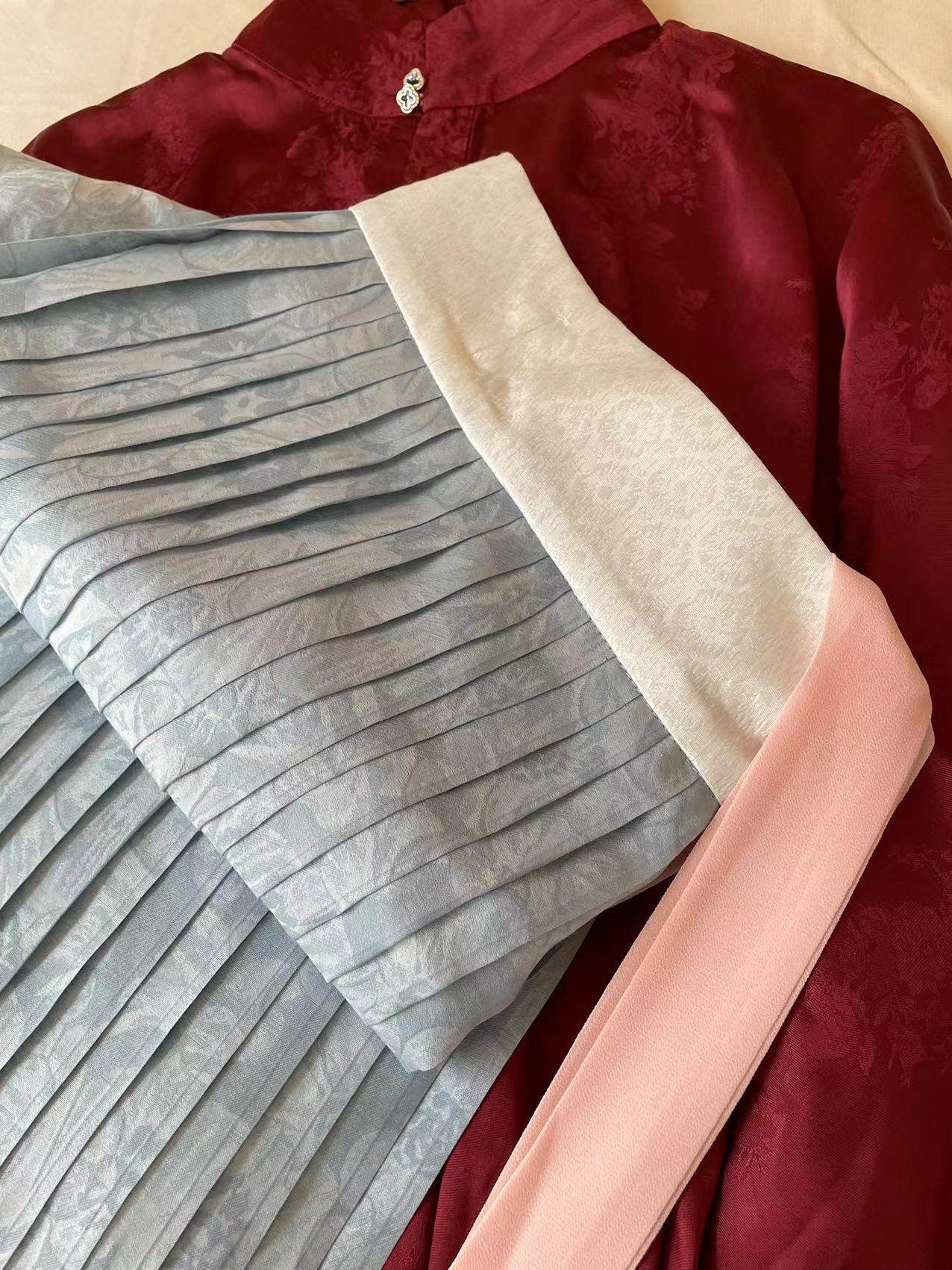 裳裳者华 雾蓝 宋制日常汉服暗纹百迭裙100支高支长绒棉吊带春夏,淘宝优惠券,粉丝福利购,淘宝优惠卷