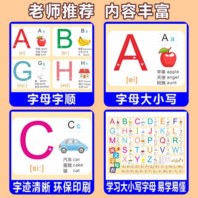 英语26个字母墙贴ABC启蒙早教儿童挂图全套小学生识字拼音大小写 - 图0