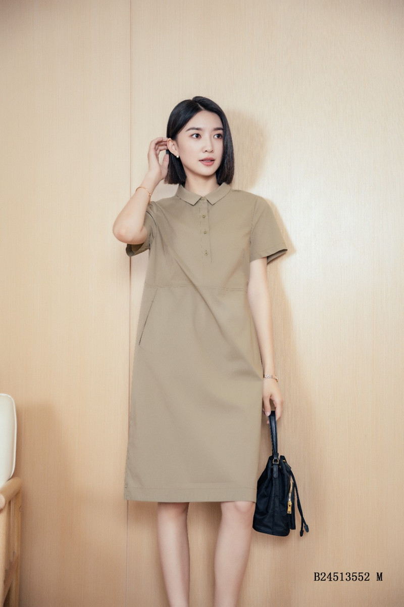 韫YUN2025春夏女装POLO领半开扣门襟全棉连衣裙女短袖大码裙 3552