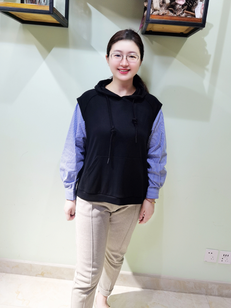 YUN韫女装2024春季衬衫带帽拼料长袖假两件女卫衣 韩版女外套3262