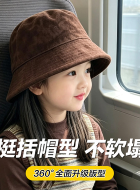 儿童麂皮绒渔夫帽日系复古亲子款