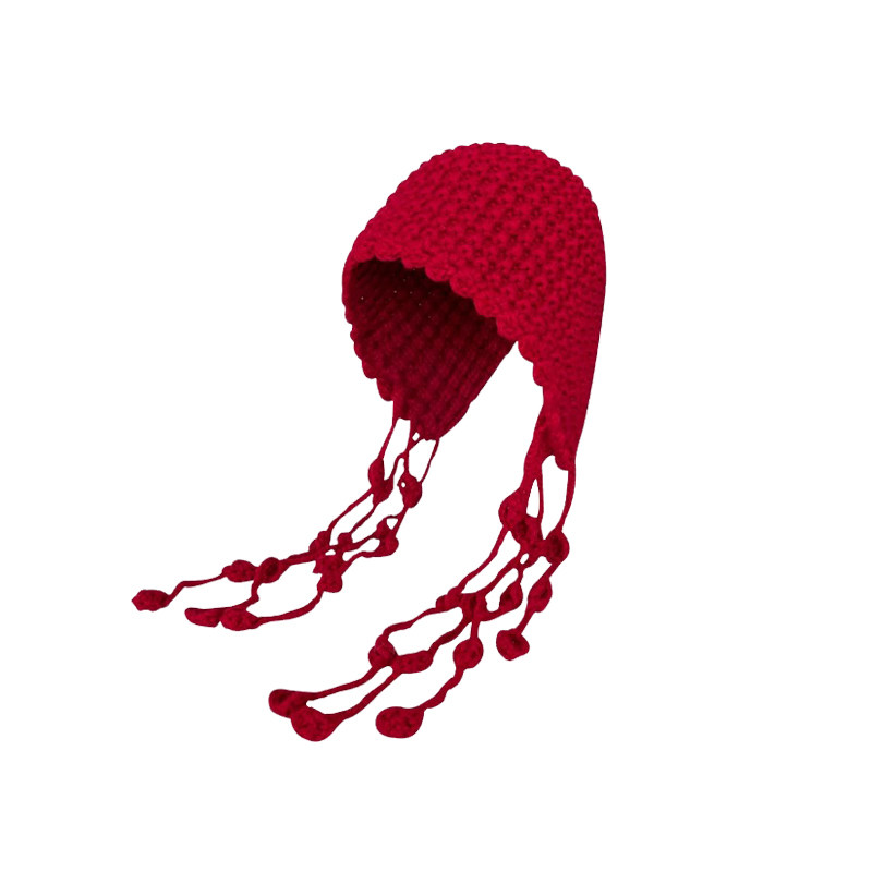 川西旅游红色帽子手工钩织流苏包头帽大头围针织帽民族风套头帽女,淘宝优惠券,粉丝福利购,淘宝优惠卷