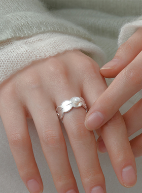 梵灵天然珍珠银边露珠戒指开口戒