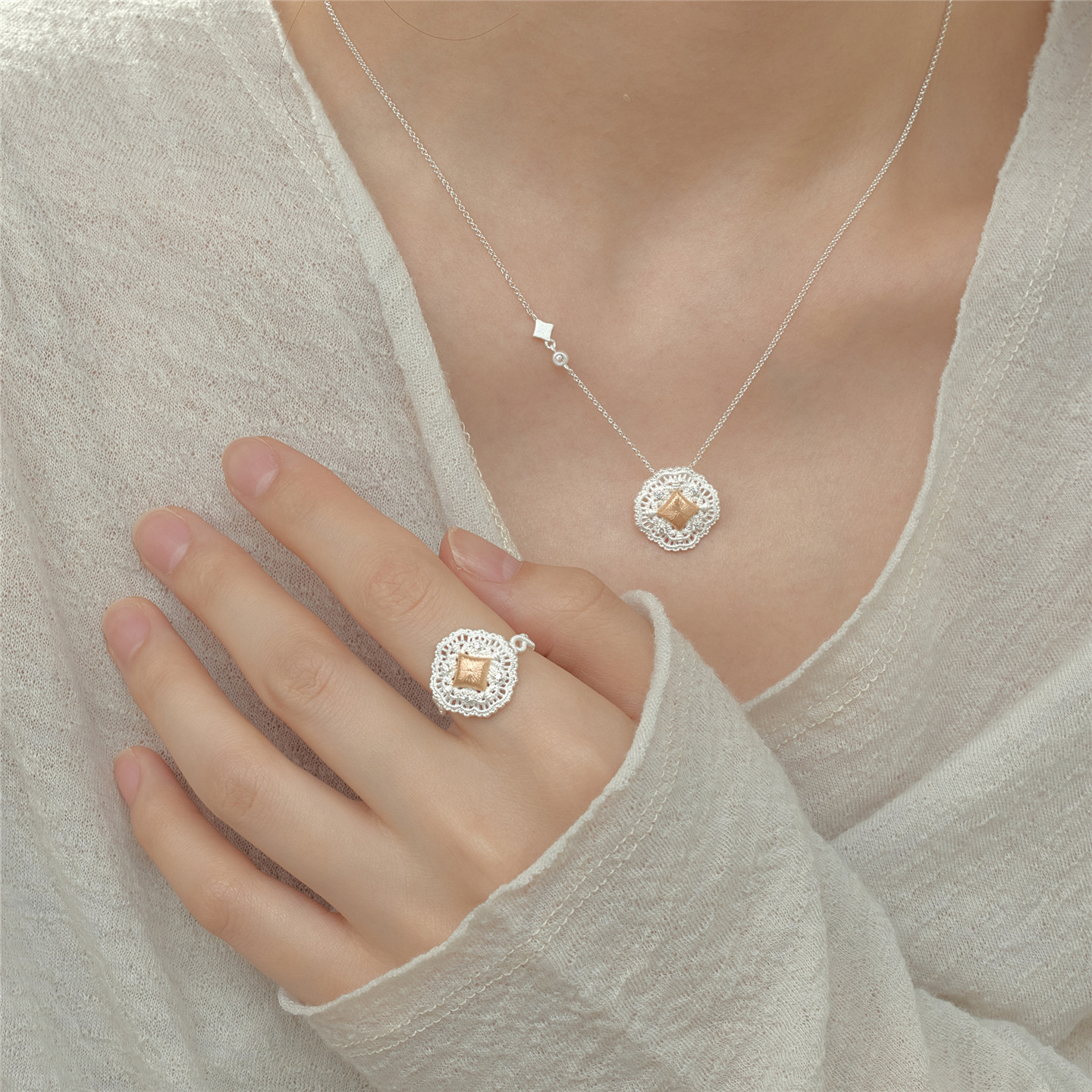 Fanling niche design princess lace S925 silver ring