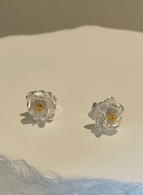 山茶花S925纯银复古风小白花
