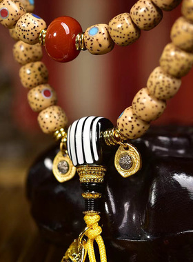 天然开片星月菩提子108颗佛珠念珠文玩多圈手串松石玛瑙天珠配饰