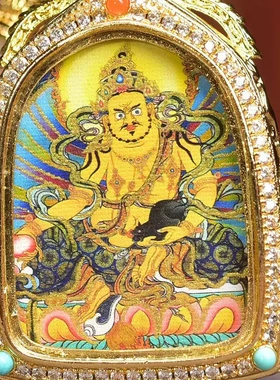 藏式小唐卡黄财神佛牌吊坠毛衣链玛瑙天珠白水晶流苏配饰松石项链