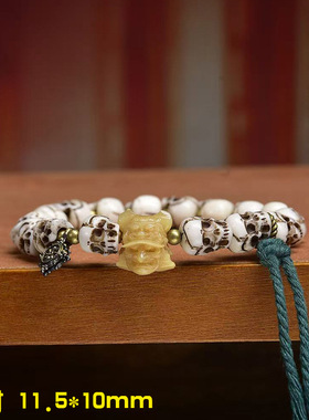 藏传回流骨雕刻尸陀林手串单圈文玩牦牛骨玛瑙阿呆配饰佛珠手链