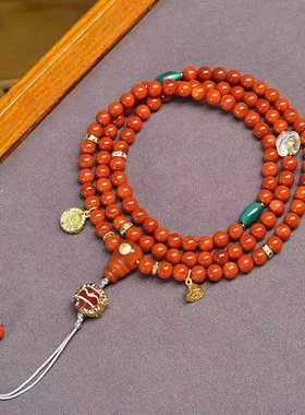 天然红玛瑙项链复古时尚天珠松石琉璃配饰吊坠文玩佛珠毛衣链饰品