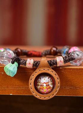 纯手工编织手绳可调节藏式文玩彩绘擦擦扎基拉姆小唐卡吊坠手链