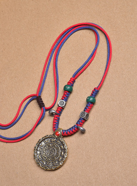 纯手工编织绳项链藏式文玩老天铁扎基拉姆吊牌藏银玛瑙配饰毛衣链
