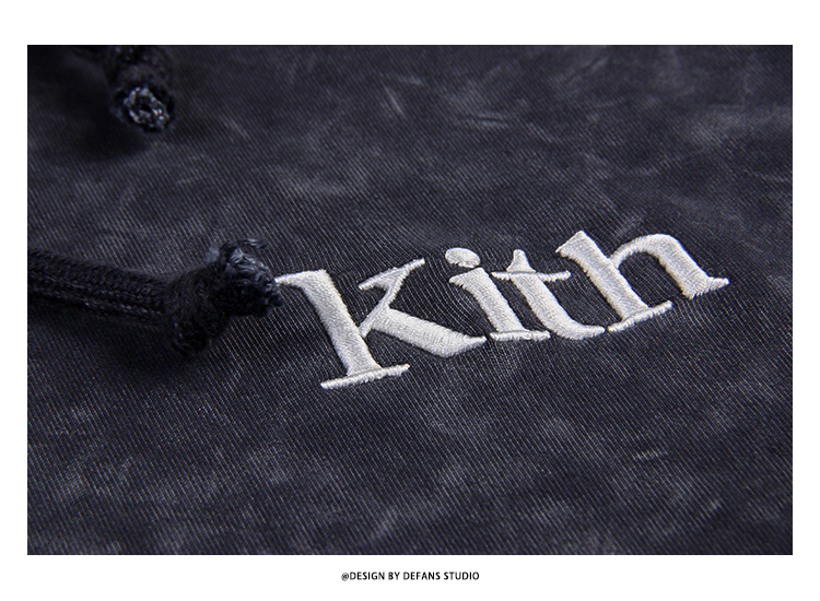 KITH Wash Hoodie重磅蜡染水洗刺绣连帽卫衣高弹套头帽衫男defans-图0