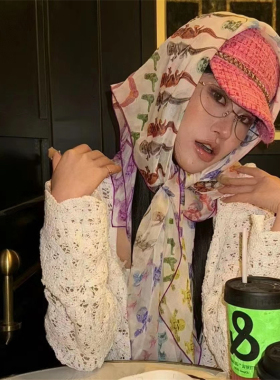 多种穿法彩色骷髅满印丝巾女夏季小众显瘦百搭头巾披肩纯欲抹胸潮