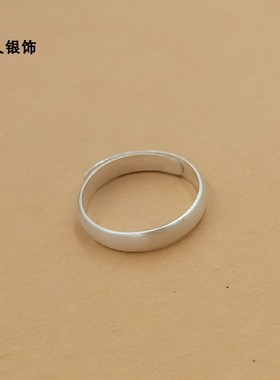 原创手工999足银戒指环女素开口