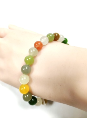 天然和田玉彩色多宝手串黄玉碧玉