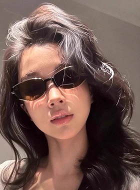 韩版复古茶色窄框太阳镜