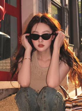 复古猫眼墨镜女高级感Jennie窄框眼镜2025新款潮防紫外线gm太阳镜