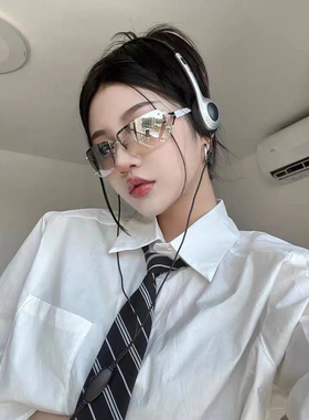 高级无框Y2K太阳眼镜金属镂空水银色2025新款女欧美辣妹拍照墨镜