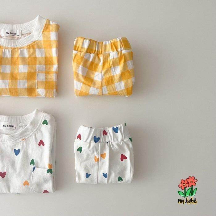 夏装婴幼儿纯棉短袖套装韩版新款男女宝宝爱心格子T恤短裤两件套,淘宝优惠券,粉丝福利购,淘宝优惠卷