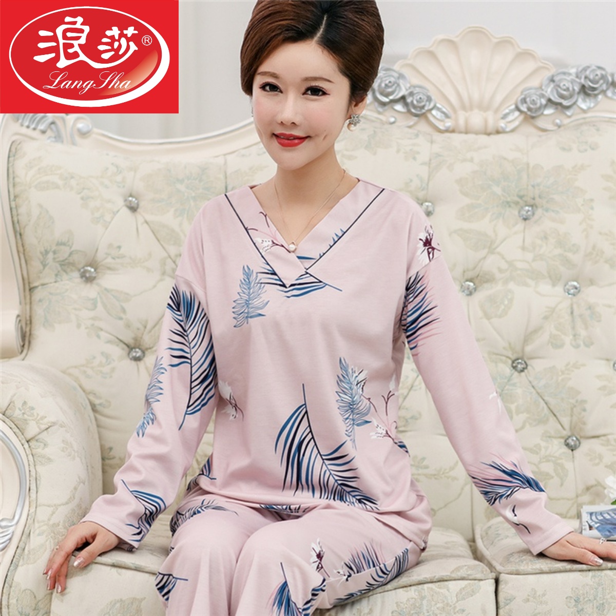 睡衣女春秋季长袖纯棉中老年中年妈妈家居服套头大码婆婆全棉套装 - 图2