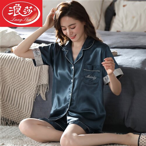 睡衣女冰丝2026新款夏季短袖短裤高级感家居服夏天薄款真丝绸套装 - 图0