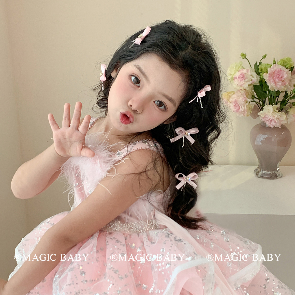 浪漫甜心 粉色超仙小号水钻蝴蝶结发夹女童头饰公主儿童洋气夹子,淘宝优惠券,粉丝福利购,淘宝优惠卷