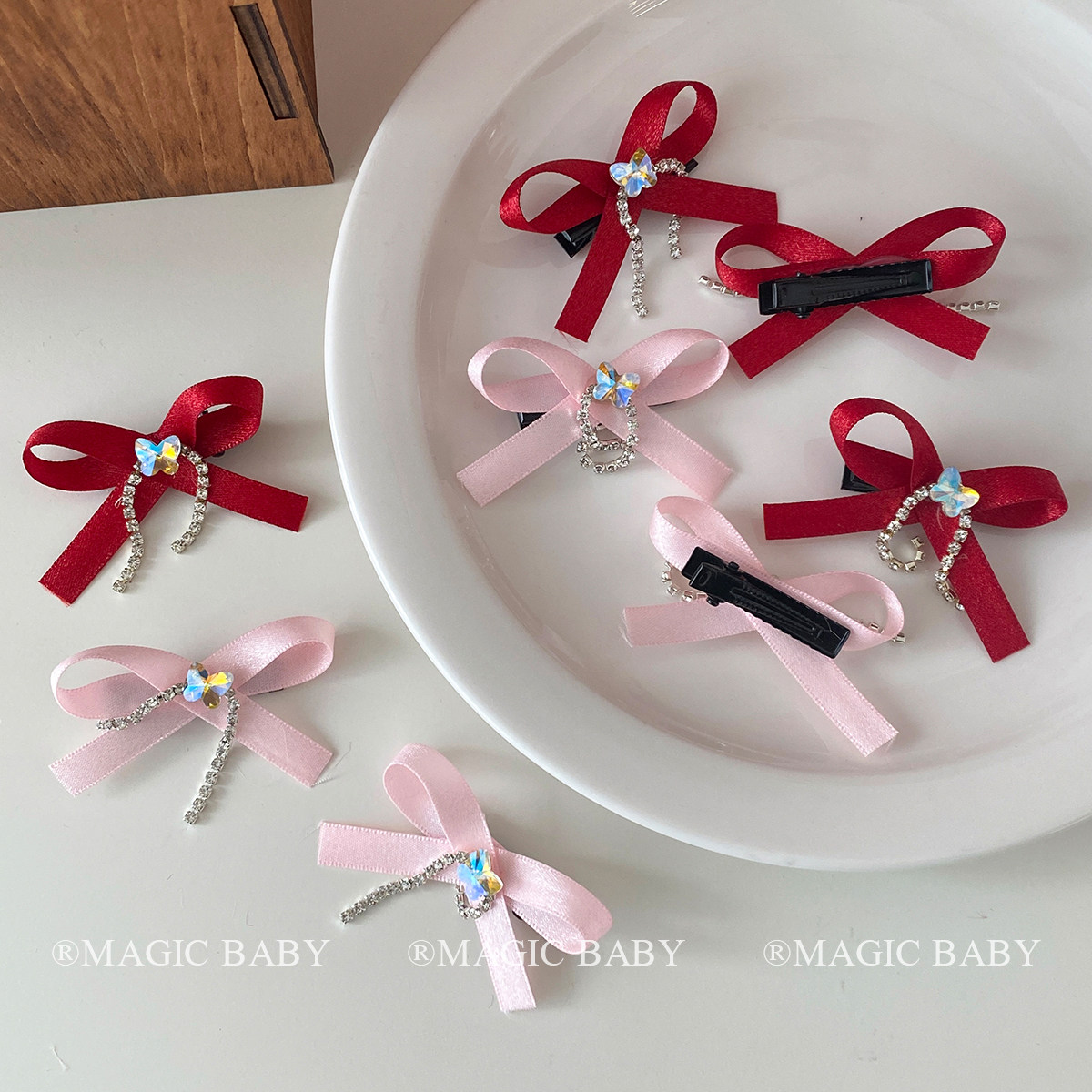 浪漫甜心 粉色超仙小号水钻蝴蝶结发夹女童头饰公主儿童洋气夹子,淘宝优惠券,粉丝福利购,淘宝优惠卷