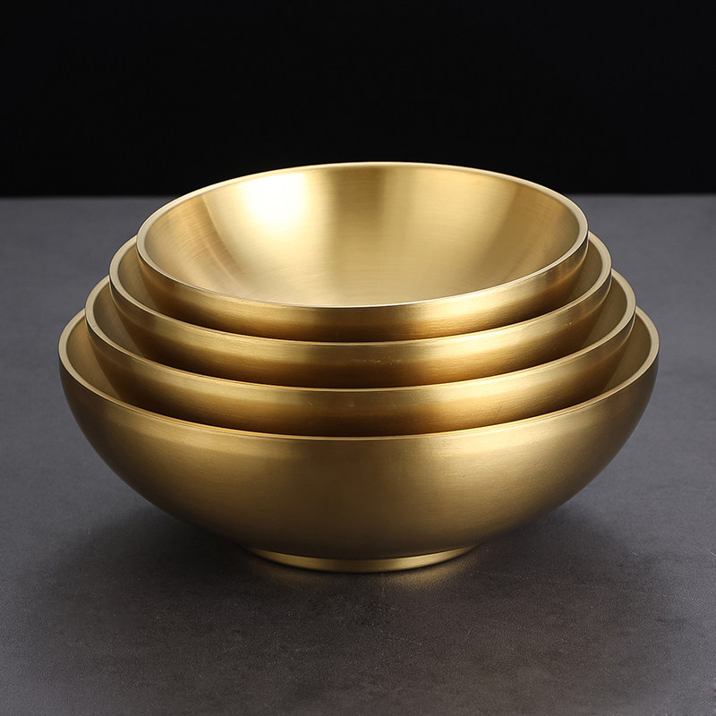 金色不锈钢韩式冷面碗拌饭汤碗沙拉碗泡面创意大碗饭碗拌面斗笠碗