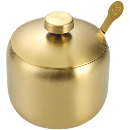 韩式不锈钢调味瓶罐厨房辣椒酱油罐盐罐带勺调料盒创意金色收纳罐 - 图3