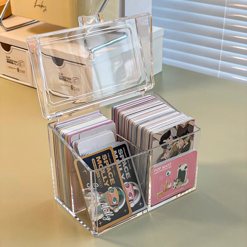 日式卡片收纳盒透明桌面名片杂物装小卡的盒子塑料卡片办公整理盒 - 图2
