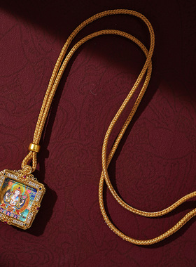 藏式唐卡随身描金五爷八大守护神吊坠挂件黄财神度母文殊普贤狐仙