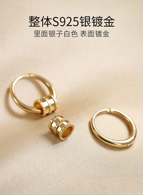 纯银金色耳钉高级感耳饰圈圈耳扣