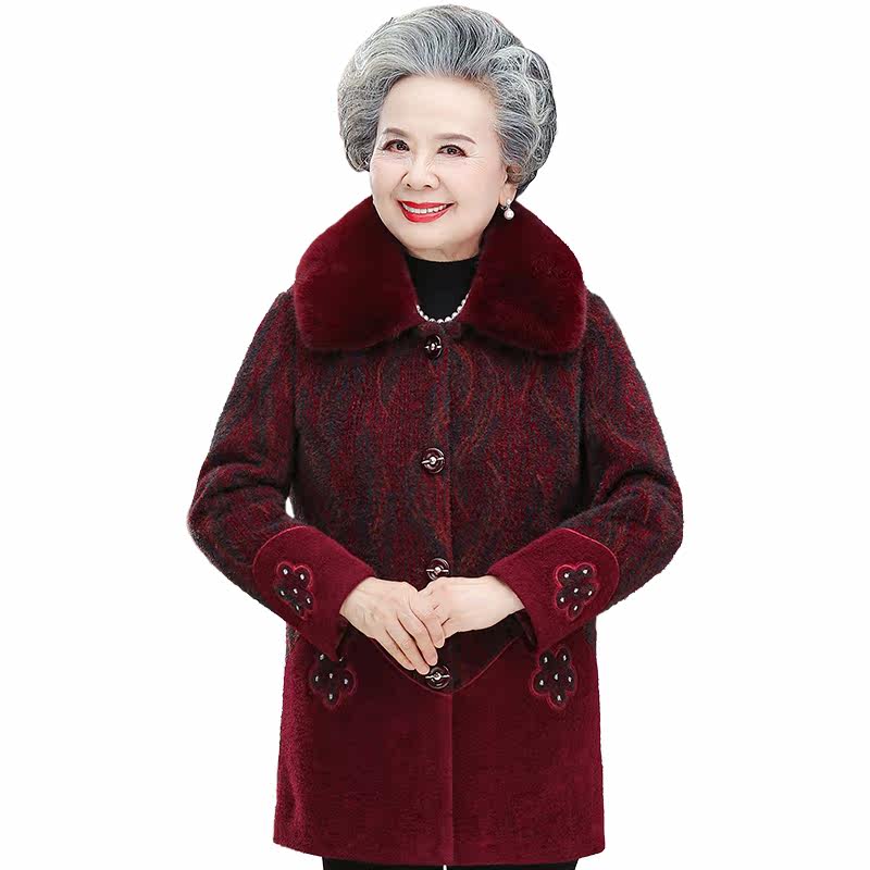 冬装中老年人女装仿水貂加绒上衣 魔曲中老年女装