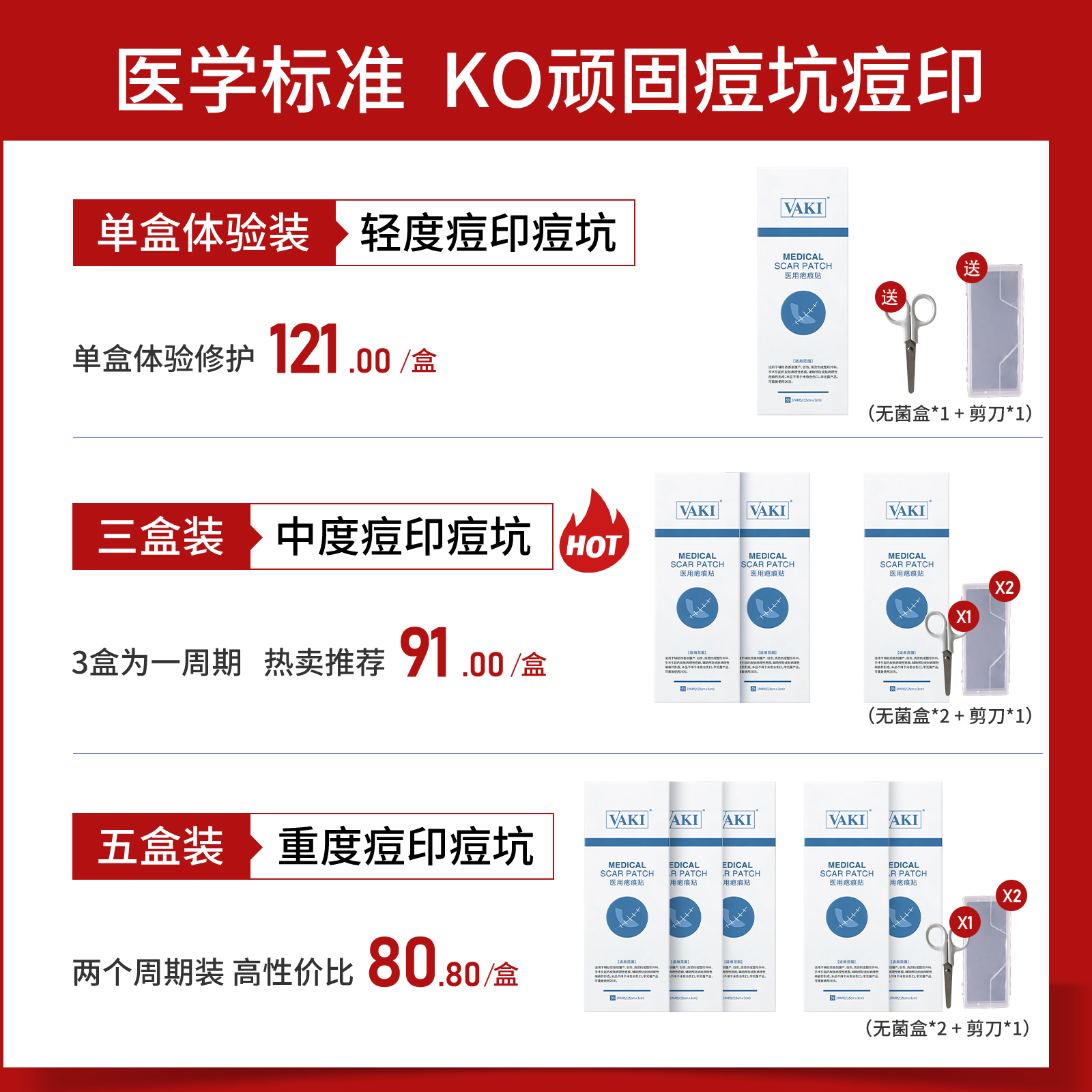 vk医用硅酮贴vaki硅酮贴痘印痘坑淡化红黑褐痘印痘疤凹洞改善