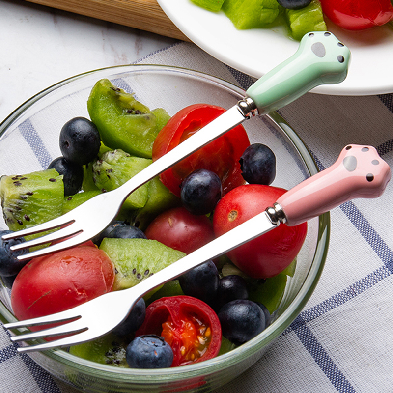 304不锈钢水果叉套装家用儿童安全可爱吃水果的小叉子水果签果插-图2