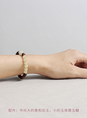 虎皮檀木凝脂玉黄玉髓单圈手链