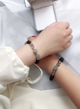 黑曜石黑发晶情侣手链定情信物