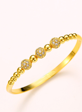 越南沙金手镯镶玉民族风