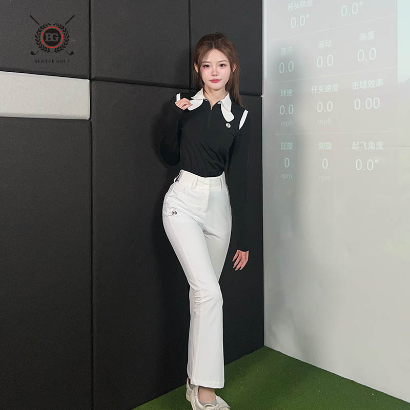 bg新款高尔夫女装球服装女上衣长袖T恤短裙套装保暖运动球衣高端 - 图1
